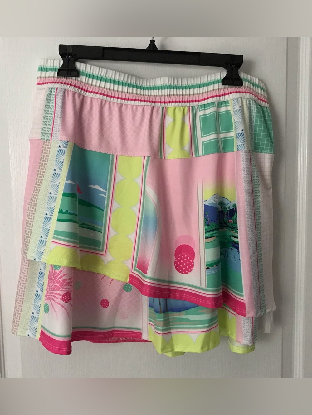 Lucky In Love Golf Print Tiered Skirt, Sz Lg